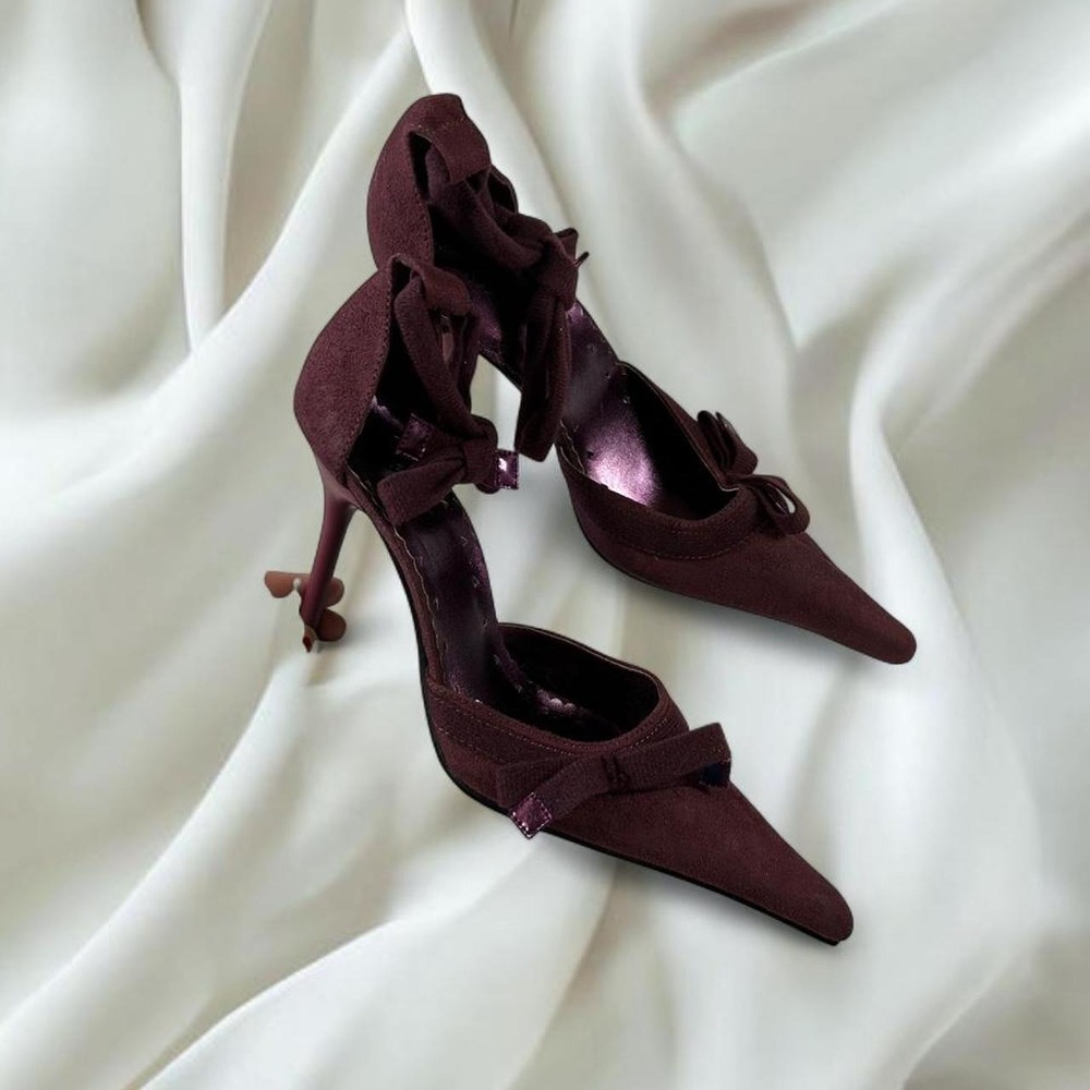 Miss Me purple suede pointed toe stiletto heels bow detail y2k fairy boho